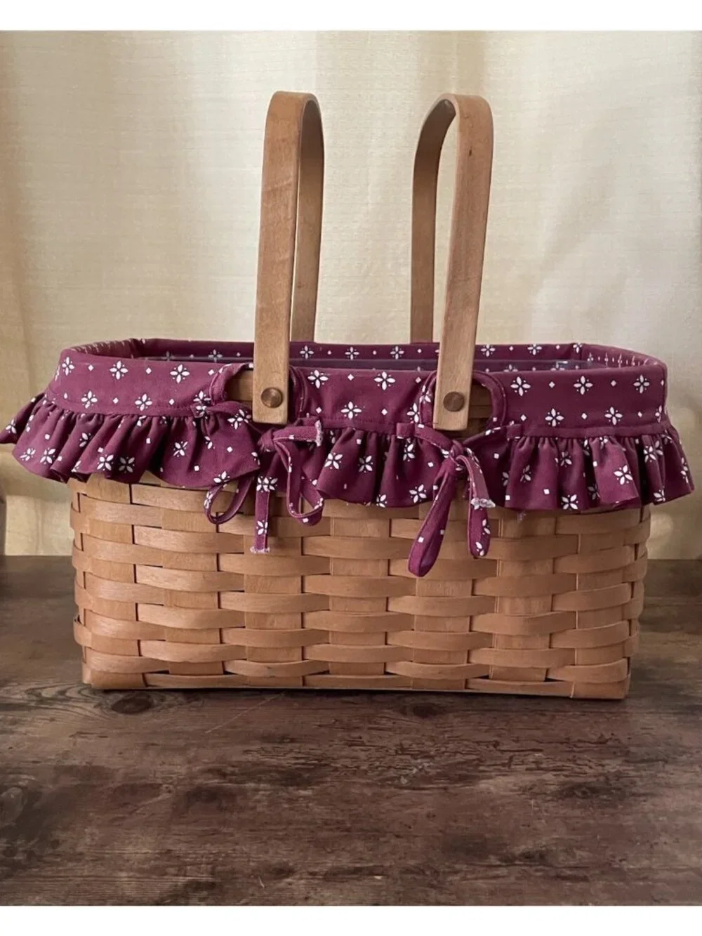 Vintage Longaberger Large Market Basket 10634 Swinging Handles 2 Liners 1997